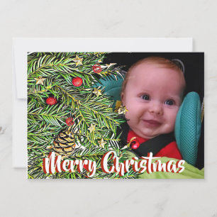 Christmas Pine & Berries Personalized Photo Holiday Card