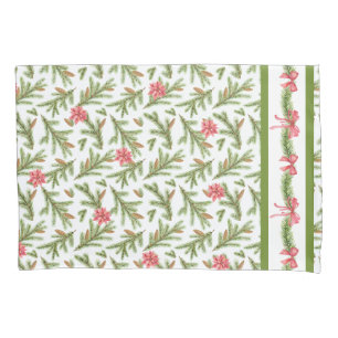 Christmas Pine Boughs and Poinsettias Pillowcase