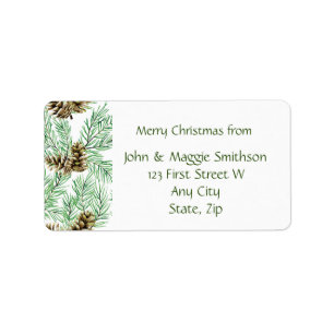 Christmas Pine Boughs Cones Custom Label