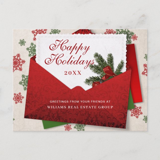 Christmas Pine Branch Holiday Corporate Greeting Postcard (Front)
