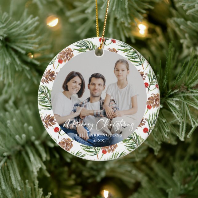 Christmas Pine Cone Family Photo Ornament (Tree)