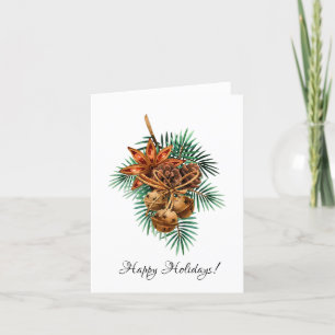 Christmas Pine Cone Wreath  Watercolor Art  Holiday Card