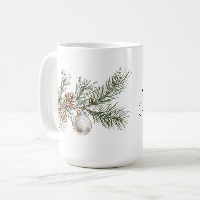 Christmas Pine Cones Branch and Ornament Coffee Mug (Front Left)