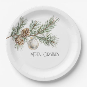 Christmas Pine Cones Branch and Ornament Paper Plate