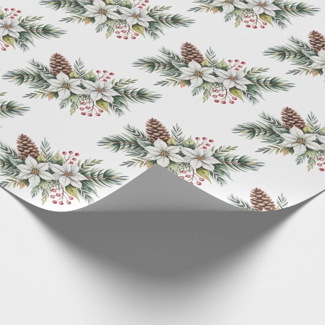 Christmas Pine Cones Branches flowers holly berry Wrapping Paper (Corner)