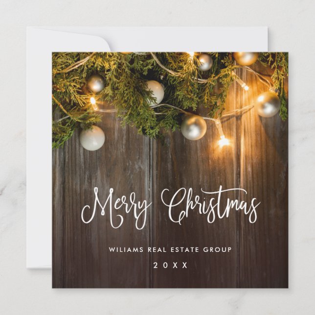 Christmas Pine Cones Corporate Rustic Greeting Holiday Card (Front)