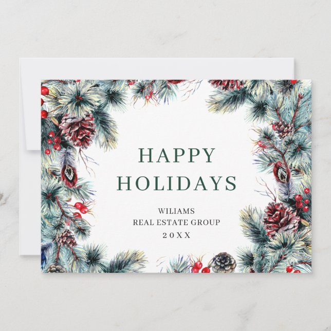 Christmas Pine Cones Corporate Rustic Greeting Holiday Card (Front)