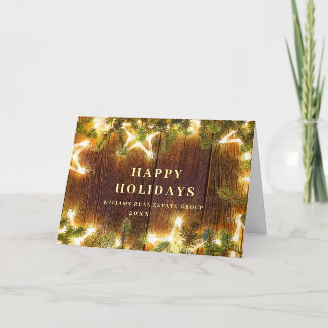 Christmas Pine Cones Corporate Rustic Greeting Holiday Card (Front)