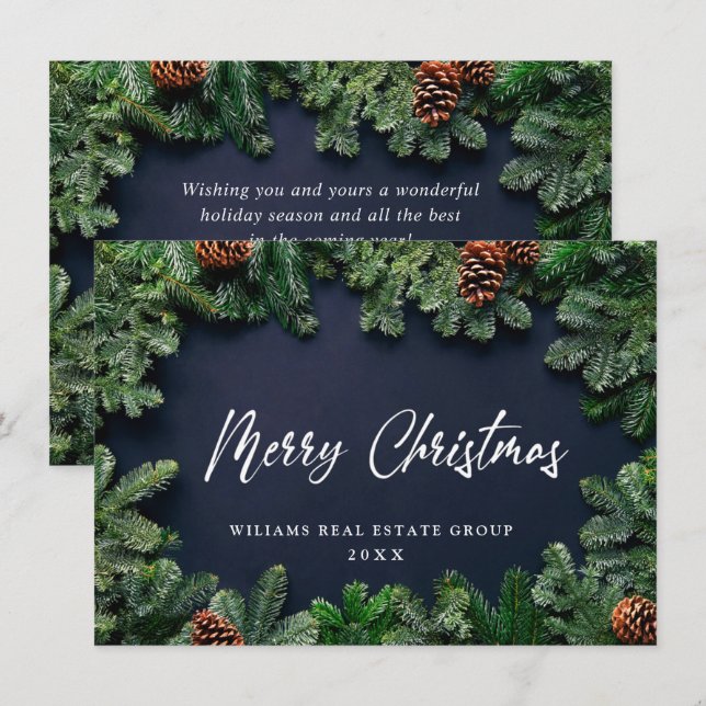 Christmas Pine Cones Corporate Rustic Greeting Holiday Card (Front/Back)