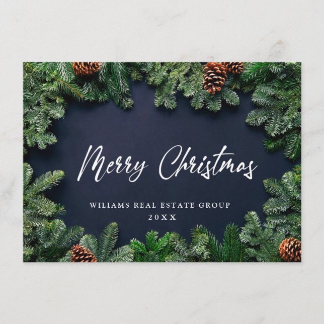 Christmas Pine Cones Corporate Rustic Greeting Holiday Card (Front)
