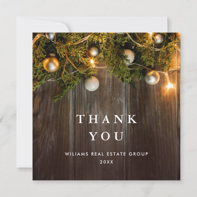 Christmas Pine Cones Corporate Rustic Holiday Boho Thank You Card (Front)