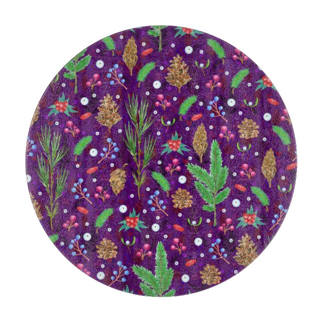 Christmas Pine Cones: Festive Seamless Cutting Board (Front)