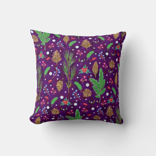 Christmas Pine Cones: Festive Seamless Throw Pillow (Front)
