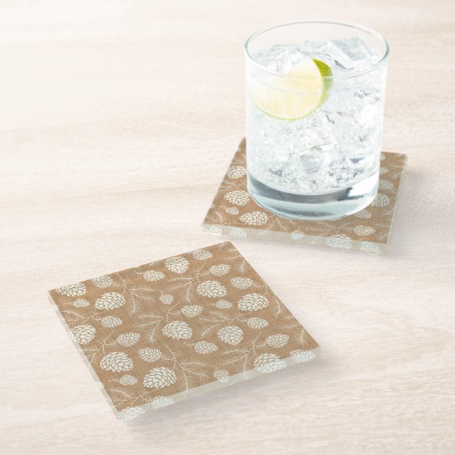Christmas pine cones glass coaster (Angled)