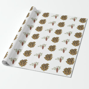Christmas Pine Cones Green Branches Trees Patterns Wrapping Paper