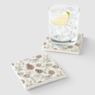 Christmas Pine Cones Stone Coaster