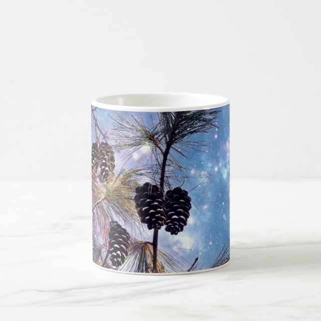 Christmas Pine cones under a starry night sky Coffee Mug (Center)