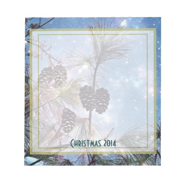 Christmas Pine cones under a starry night sky Notepad (Front)