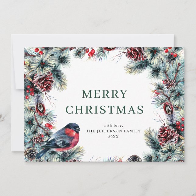 Christmas Pine Cones Wreath Rustic Greeting Holiday Card (Front)