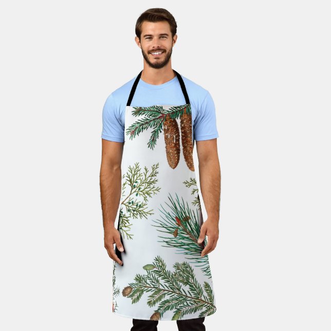 Christmas Pine Conifer Forest Festive Apron (Worn)