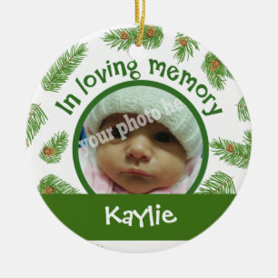 Christmas Pine Custom Picture Baby Memorial Ceramic Ornament