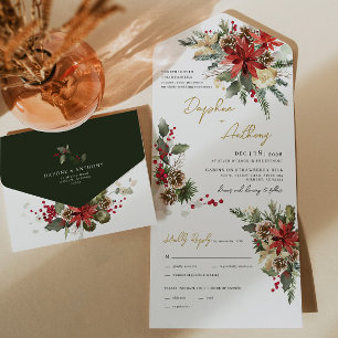 Christmas Pine Floral All in One Wedding Invite