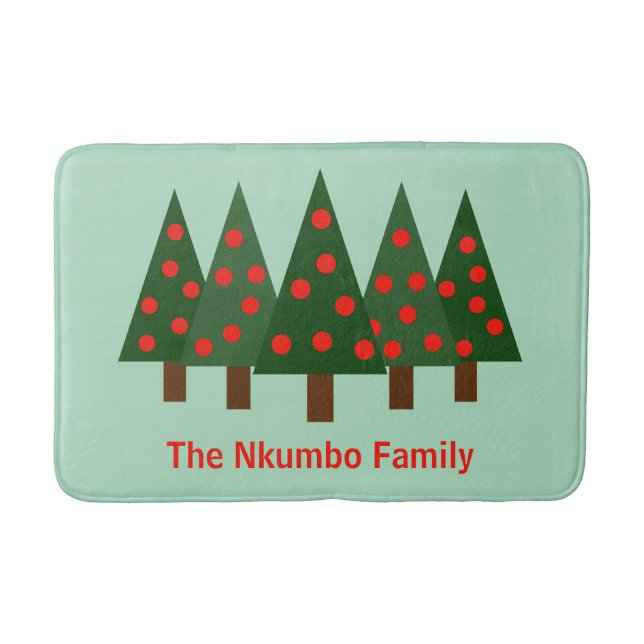 Christmas Pine Forest Personalized Name Bath Mat (Front)