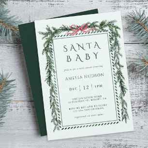 Christmas Pine Garland Santa Baby Shower Mint Blue Invitation