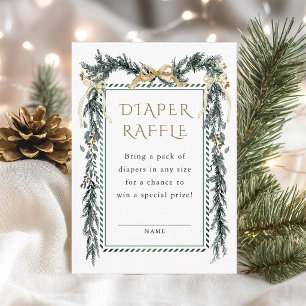 Christmas Pine Gold Bow Garland Diaper Raffle Enclosure Card