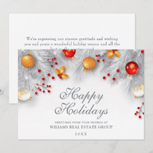 Christmas Pine Golden Balls Corporate Greeting Holiday Card