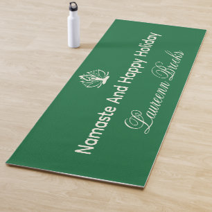 Christmas Pine Green Cream Modern Rustic Script Yoga Mat