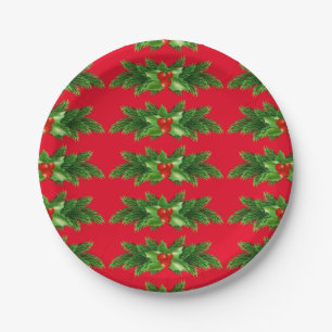 Christmas Pine Holly and Berries Paper Plates
