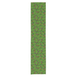 Christmas Pine Leaves, Cones & Berries on Green Short Table Runner