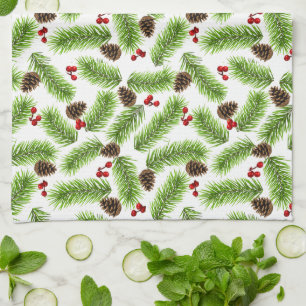 Christmas Pine & Red Berries Kitchen Towel