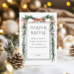 Christmas Pine Red Bow Garland Diaper Raffle Enclosure Card