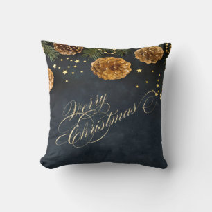 Christmas Pine Tree Branches Merry Christmas Throw Pillow