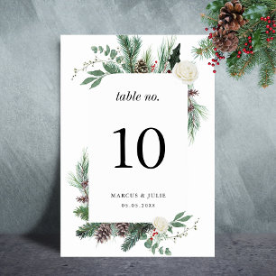 Christmas Pine Tree Elegant Wedding Table Number