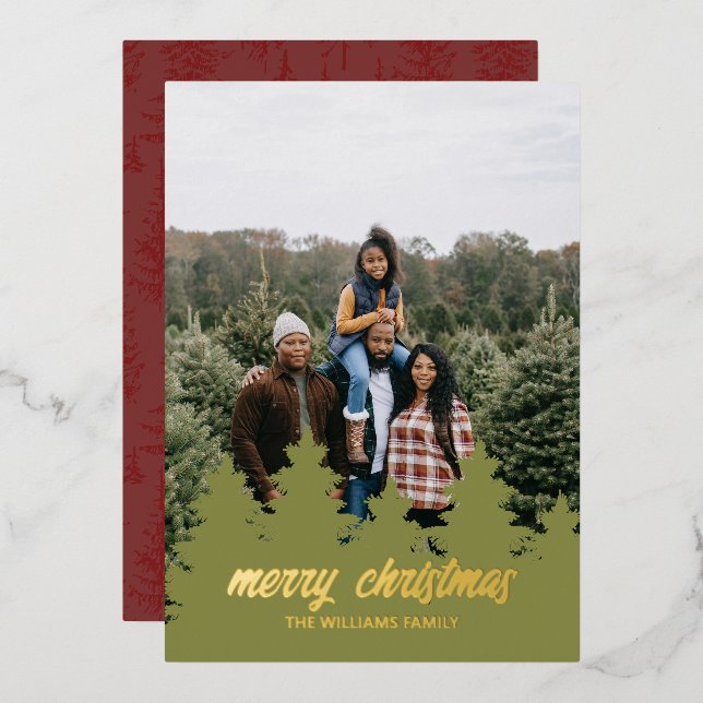 Christmas Pine Tree Foil Holiday Card (Front/Back)