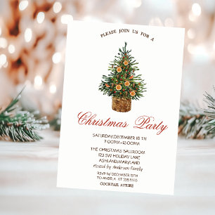 Christmas Pine Tree Orange Red Christmas Party Invitation