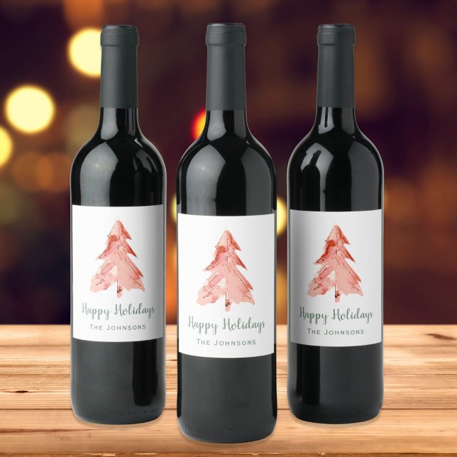 Christmas Pine Tree Watercolor Holiday Wine Label (Creator Uploaded)