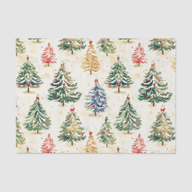 Christmas Pine Trees Colourful Pattern Tissue Paper (Front)
