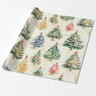 Christmas Pine Trees Colourful Pattern Wrapping Paper