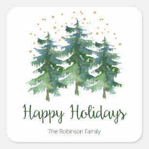 Christmas Pine Trees Personalized Square Sticker