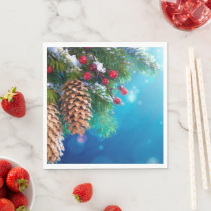 Christmas Pine Trees Pine Cones Snow Berries Napkin