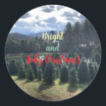 Christmas Pine Trees Stickers<br><div class="desc">Bright & Jolly Christmas message, 
with beautiful pine trees scenery.</div>