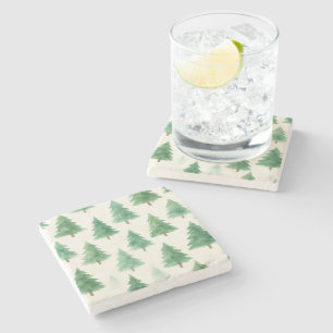 Christmas Pine Trees Stone Coaster – Modern