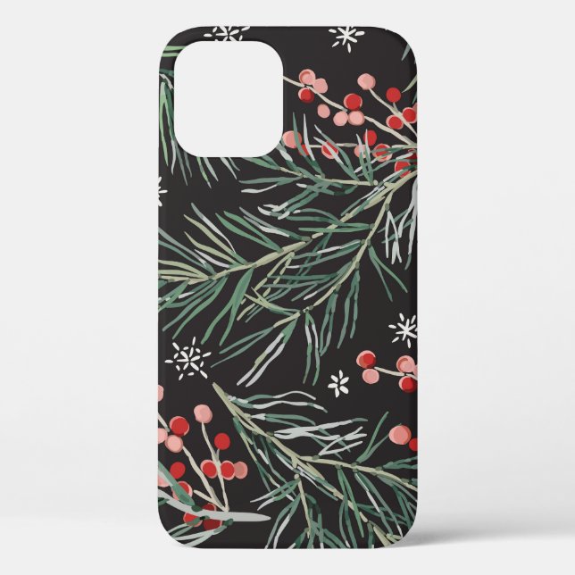Christmas Pine Twigs Black Background Case-Mate iPhone Case (Back)