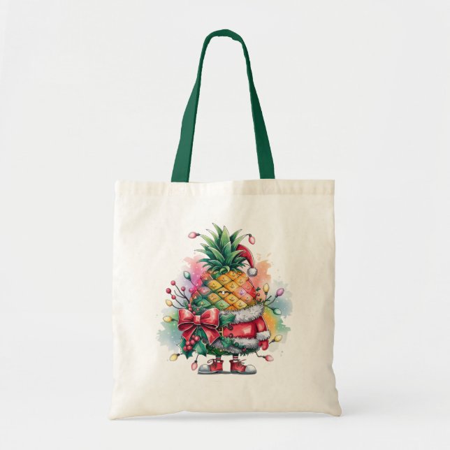 Christmas pineapple tree watercolor tote bag (Front)