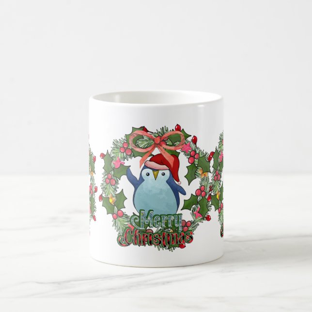 CHRISTMAS PINGUIN WITH WREATH   COFFEE MUG (Center)