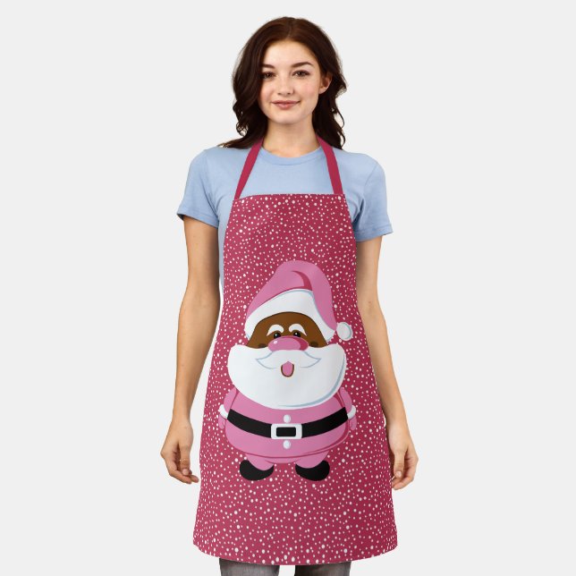 Christmas pink African-American Santa Claus Apron (Worn)